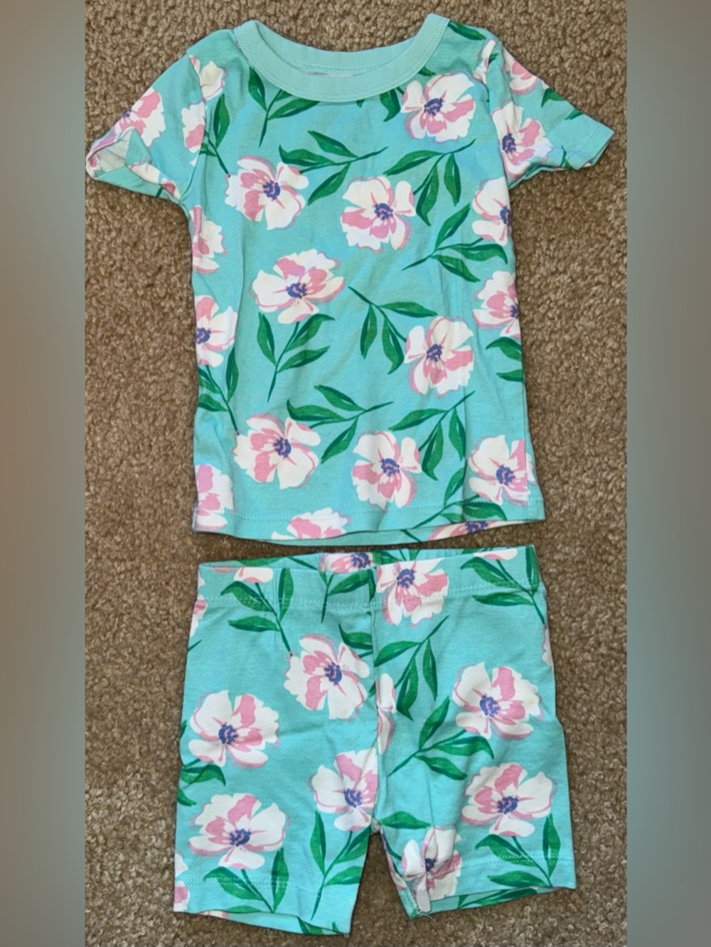 Girls' Floral Aqua Short Pajama Set